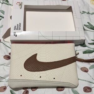 Nike Cream & Brown Swoosh Wristlet Clutch